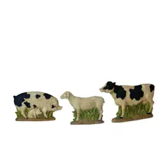 Melrose Set of 3 Country Heritage Rustic Farm Pig, Sheep and Cow Table Top Figures White