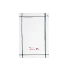 27" x 18" "Tis The Season" Sentiment on White Background with Black Line Trim Christmas Holiday Cotton Printed Kitchen Dish Towel