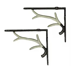 Set of 2 Cast Iron Deer Antler Decorative Shelf Brackets