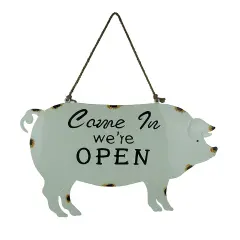 Weathered White Enamelware Farmhouse Pig Open Sign
