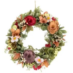 Northlight Rose and Pansy Artificial Wooden Spring Wreath - 10" Red