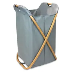 Oceanstar Bamboo Folding X-Frame Laundry Hamper Sorter Blue