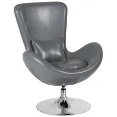 Merrick Lane Soro High-Back Egg Style Lounge Chair With 360&deg; Swivel Metal Base Gray LeatherSoft