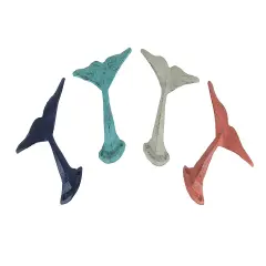 Set of 4 Cast Iron Whale Tail Wall Hooks