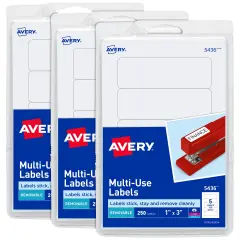 Avery Multi-Use Removable Labels, 1" x 3", Print or Write ID Labels, White, 3-Pack, 750 Labels Total (35436)
