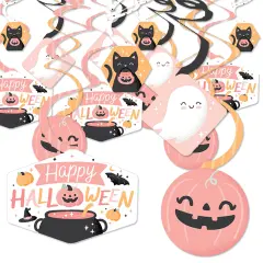 Big Dot of Happiness Pastel Halloween - Pink Pumpkin Party Hanging Decor - Party Decoration Swirls - Set of 40