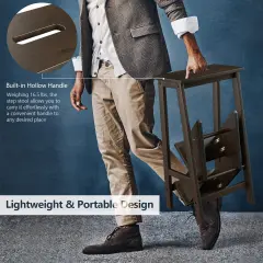 3-in-1 Rubber Wood 3 Tier Folding Step Stool Ladder Storage Shelf Brown