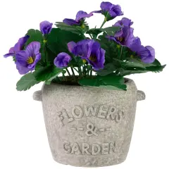 Northlight Pansy Artificial Floral Arrangement in "Flowers & Garden" Pot - 7" - Purple