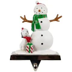 Northlight 6" Snowman and Puppy Christmas Stocking Holder White