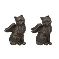 Set of 2 Brown Cast Iron Angel Cat Decorative Bookends Book Shelf Home Decor Art
