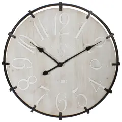 Northlight Country Rustic Metal and Wood Round Wall Clock - 23.5" - Black Beige