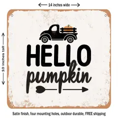 DECORATIVE METAL SIGN - Hello Pumpkin2 - 2 - Vintage Rusty Look