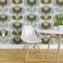 Peel & Stick Wallpaper 2FT Wide Neutral Botanical Geometric Flowers 70S Inspired Shapes Custom Removable Wallpaper by Spoonflower