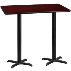 Emma and Oliver 30"x60" Rectangular Laminate Bar Table with 22"x22" Bases Mahogany