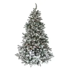 Northlight 6.5' Pre-Lit Medium Natural Emerald Flocked Artificial Christmas Tree, Clear Lights Green