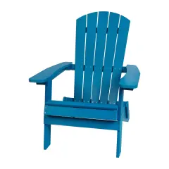 Merrick Lane Riviera Poly Resin Folding Adirondack Lounge Chair - All-Weather Indoor/Outdoor Patio Chair Blue
