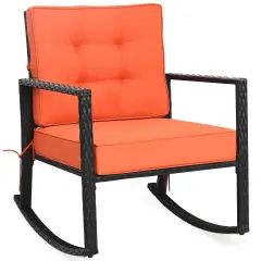 Patio Rattan Rocker Outdoor Glider Rocking Chair Cushion Lawn Orange