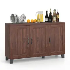 Costway 3-Door Buffet Sideboard Storage Credenza Cabinet Console Adjustable Shelf Brown/White Wash