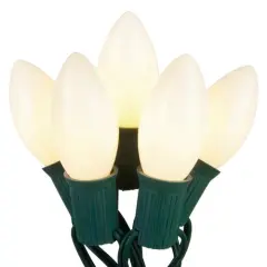 C9 White Opaque Steady 25 Light Set, Green Wire, 12" Spacing Clear