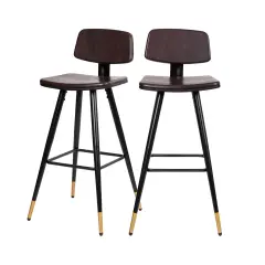 Merrick Lane Aragon Faux Leather Barstools Contemporary Upholstered Stools with Metal Frame and Integrated Footrest - Set of 2 Brown