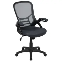 Emma and Oliver High Back Mesh Ergonomic Office Chair with Flip-up Arms Dark Gray