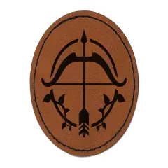 Ranger Hunter Bow with Vines Gaming Round Iron-On Engraved Faux Leather Patch Applique - 2.5" Brown