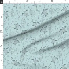 Various Fabrics by the Yard or Fat Quarter Blue Aqua Hand Drawn Ocean Sea Turtles Seaside Beach Coastal Fish Large Scale House Chic Custom Printed Fabric by Spoonflower