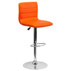Emma and Oliver Coti Modern Channel Tufted Upholstered Height Adjustable Mid-Back Stool and Pedestal Base with Footrest Orange