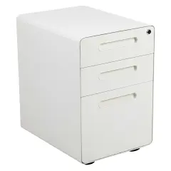 Emma and Oliver Ergonomic 3-Drawer Mobile Locking Filing Cabinet Storage Organizer White