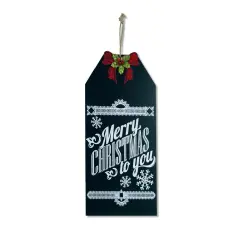 Diva At Home 19.25" Merry Christmas to You Hanging Chalkboard Sign with Bow Christmas Decoration Black