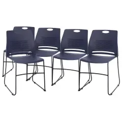 Emma and Oliver Arcana Series Set of 5 Heavy Duty 660 lb. Capacity Ergonomic Polypropylene Stack Chair with Perforated Back and Steel Sled Base Navy
