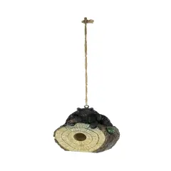 Playful Black Bears On Cut Log Polyresin Hanging Birdhouse