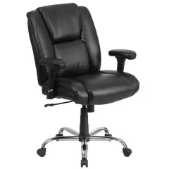 Emma and Oliver Big & Tall 400 lb. Rated Leather Swivel Ergonomic Task Office Chair with Chrome Base and Adjustable Arms Black