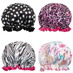 Wrapables Stylish Double Layer Waterproof Shower Caps (Set of 4) Animal Dots