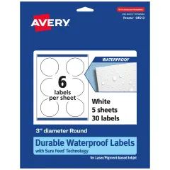 Avery Waterproof Round Labels with Sure Feed, Print to the Edge