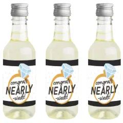 Big Dot of Happiness Just Engaged - Black and White - Mini Wine and Champagne Bottle Label Stickers - Engagement Favor Gift for Women and Men - 16 Ct