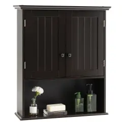 2-Door Wall Mount Bathroom Storage Cabinet with Open Shelf Espresso