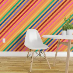 Peel & Stick Wallpaper 2FT Wide Rainbow Graphic Lines Bright Pride Retro Stripe Custom Removable Wallpaper by Spoonflower