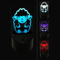 Cute Wooly Sheep Lamb Sitting 3D Illusion LED Night Light Sign Nightstand Desk Lamp