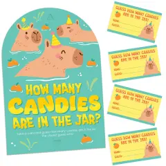 Big Dot of Happiness Capy Birthday - How Many Candies Capybara Party Game - 1 Stand and 40 Cards - Candy Guessing Game