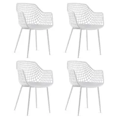 Costway Modern Dining Chair Set of 4 Plastic Shell Hollow withMetal Legs for Living Room