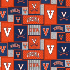 Sykel Enterprises-University of Virginia Fleece Fabric-Virginia Cavaliers College Patch Fleece Blanket Fabric-Sold by the yard