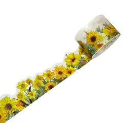 Wrapables Landscape Floral Metallic Gold Foil Washi Tape, 30mm x 3M Yellow Sunflowers