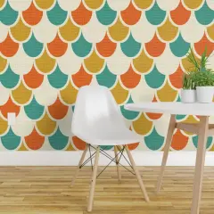 Peel & Stick Wallpaper 2FT Wide Animal Print Midcentury Mod Retro Scallops Snakeskin Vintage Scales Custom Removable Wallpaper by Spoonflower