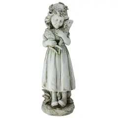 Roman 16" Joseph's Studio Girl Holding a Lamb Outdoor Garden Statue Gray