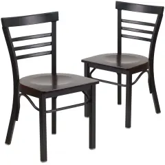 Emma and Oliver 2 Pack Three-Slat Ladder Back Metal Restaurant Chair Walnut/BlackMetal