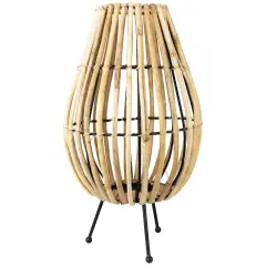Northlight Rattan and Iron Pillar Candle Holder - 17" - Natural Rattan Brown