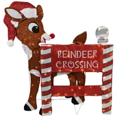 Northlight LED Lighted Rudolph Reindeer Crossing Outdoor Christmas Sign - 36" - Warm White Brown