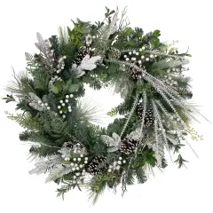 Northlight Real Touch&trade;️ Frosted Pinecones and Berries Christmas Wreath - 36" - Unlit Green