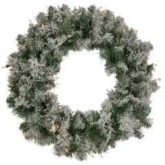 Northlight Pre-Lit Flocked Victoria Pine Artificial Christmas Wreath - 24" - Clear Lights Green